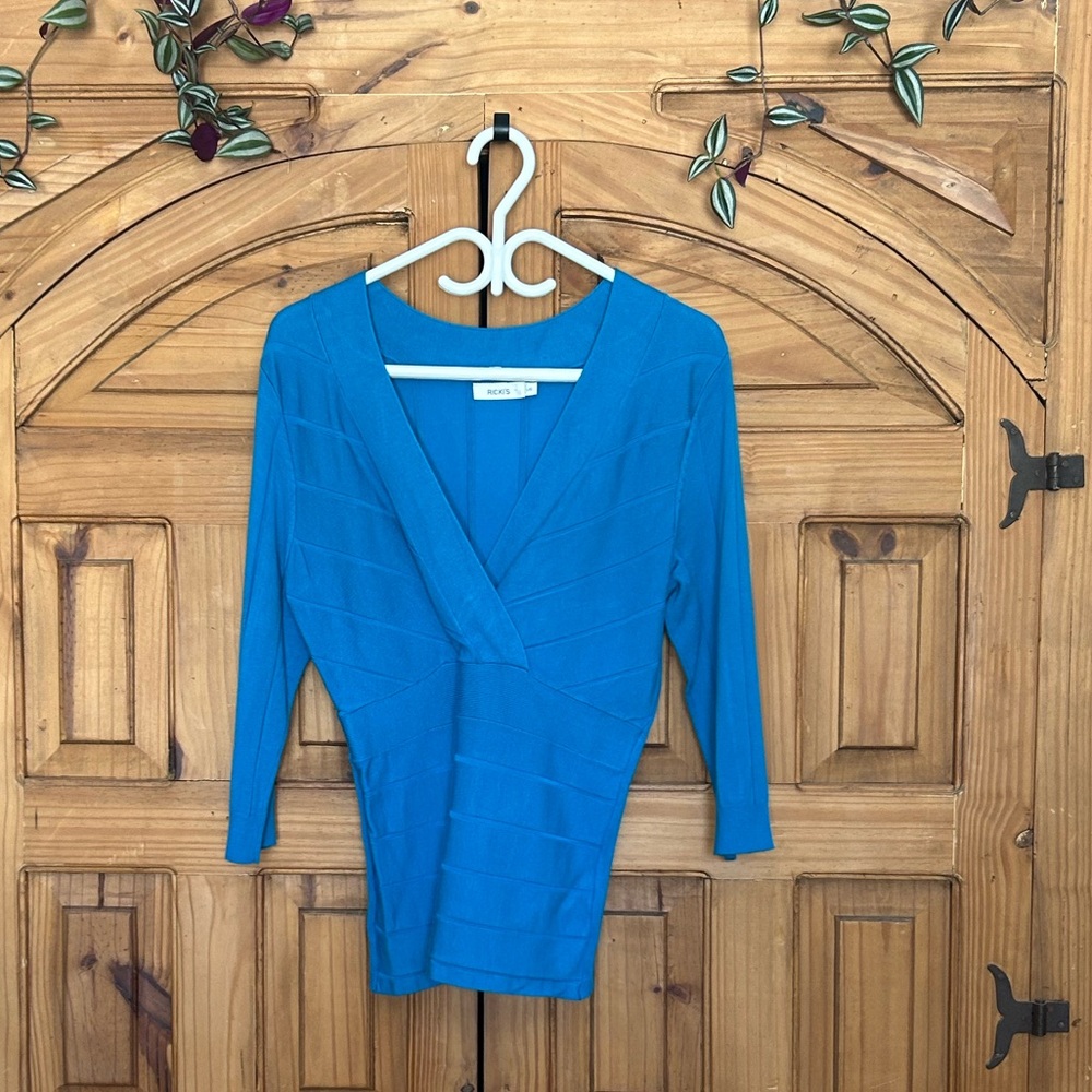RICKI’S Crossover Sweater 3/4 Sleeve Turquoise